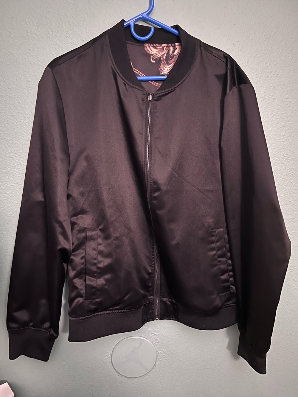 Guess Men's Black Bomber Jacket -Lightweight Zip-Up Reversible Double sided